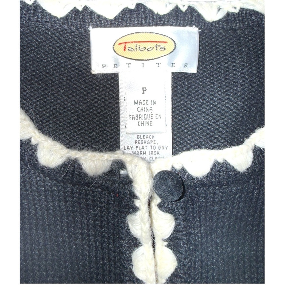 TALBOTS SWEATER CARDIGAN BLACK WHITE DOG WESTIE SCOTTISH TERRIER SIZE SP PETITE - Picture 6 of 15